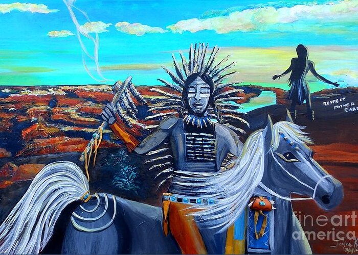 Native American Canvas Print Greeting Card featuring the painting Respect Mother Earth #1 by Jayne Kerr