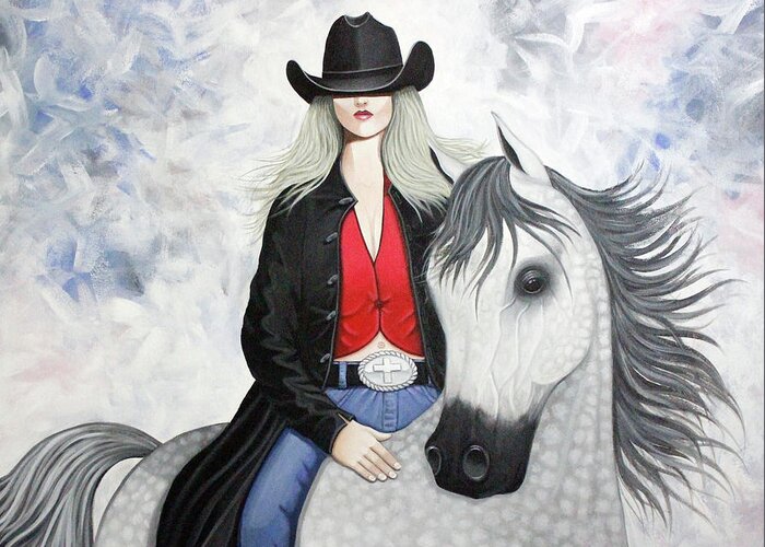 White Arabian Horse Greeting Card featuring the painting Ridin' Red by Lance Headlee
