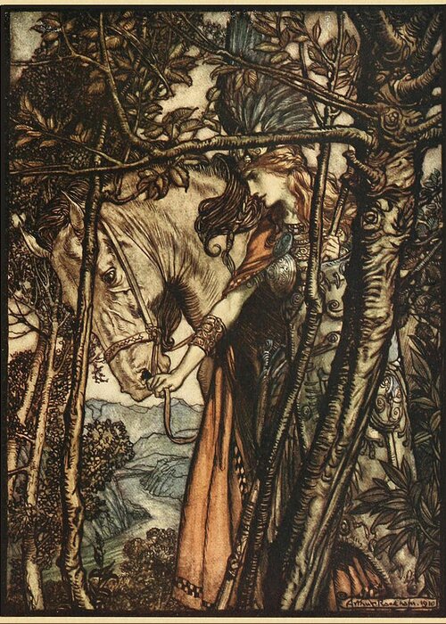 Arthur Rackham - Wagner's Ring Cycle The Valkyrie (1910) 5 Greeting Card featuring the painting RING CYCLE The Valkyrie by Arthur Rackham