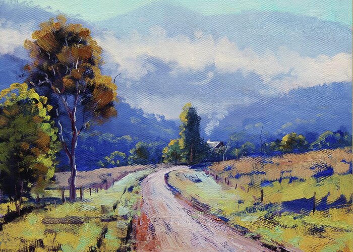 Nature Greeting Card featuring the painting Road to the farm #1 by Graham Gercken