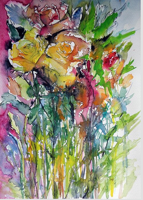 Rose Greeting Card featuring the painting Roses #1 by Kovacs Anna Brigitta