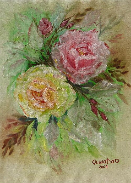 Roses Greeting Card featuring the painting Roses #1 by Quwatha Valentine