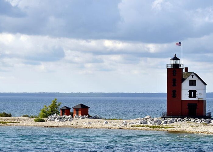 Mackinac Island Greeting Card featuring the photograph Round Island Lighthouse by Marysue Ryan