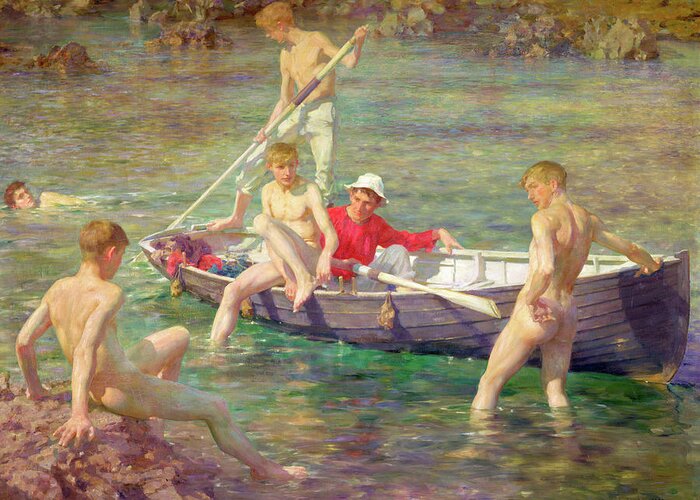 Henry Scott Tuke Greeting Card featuring the painting Ruby Gold and Malachite by Henry Scott Tuke