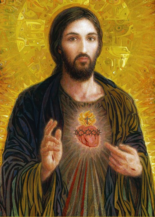 Christ Greeting Card featuring the painting Sacred Heart of Jesus by Smith Catholic Art