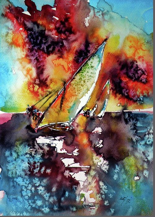 Sailboat Greeting Card featuring the painting Sailboats at the sunshine #1 by Kovacs Anna Brigitta