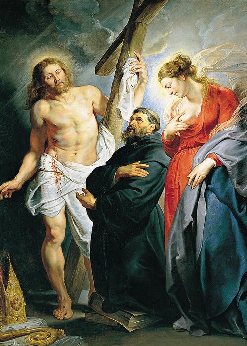 Peter Paul Rubens Greeting Card featuring the painting Saint Augustine between Christ and the Virgin #2 by Peter Paul Rubens