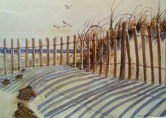 Sand Greeting Card featuring the painting Sand Fence #1 by Bobby Walters