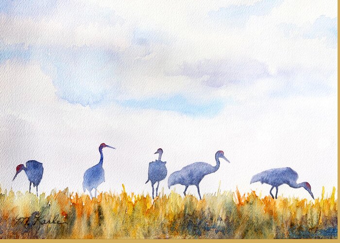 Cranes Greeting Card featuring the painting Sandhill Skyline by Marsha Karle