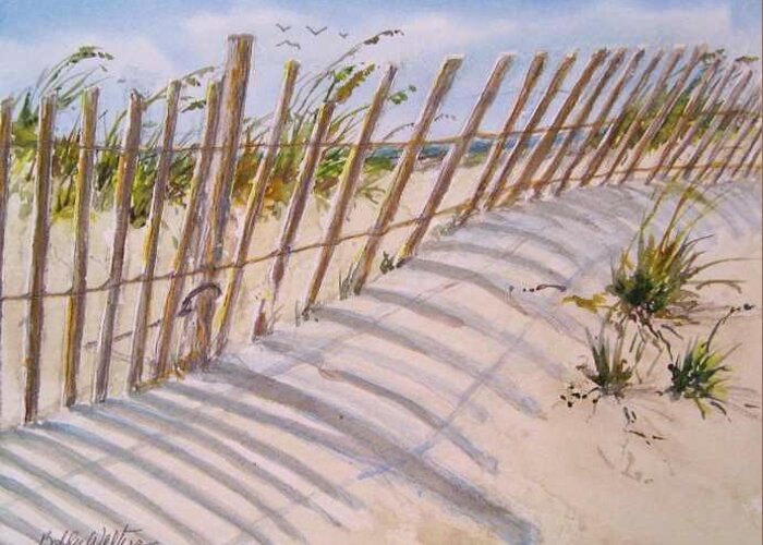 Sand Fence Greeting Card featuring the painting Sea Oats And Shadows #1 by Bobby Walters