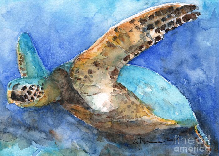 Sea Turtle Greeting Card featuring the painting Sea Turtle 4 by Claudia Hafner