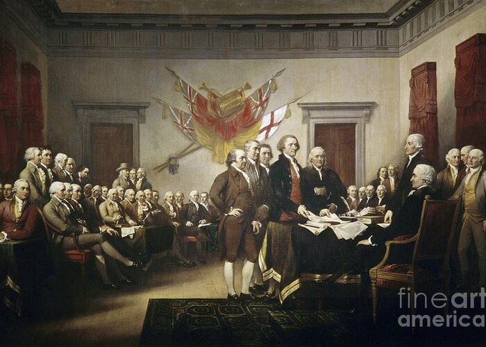 Signing Greeting Card featuring the painting Signing the Declaration of Independence by John Trumbull