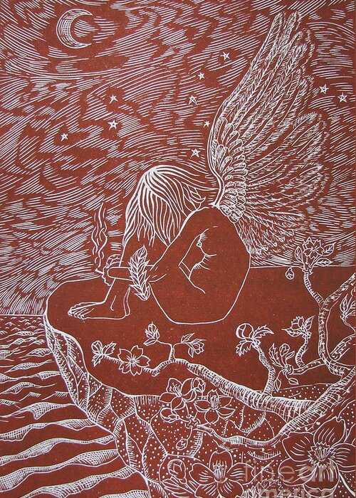 Angel Greeting Card featuring the drawing Smoking Break #1 by Iglika Milcheva-Godfrey
