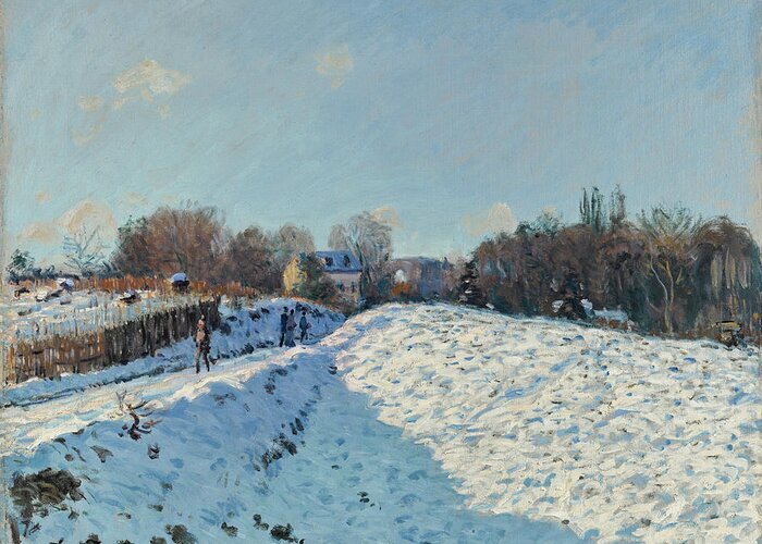 Alfred Sisley Greeting Card featuring the painting Snow Effect at Louveciennes #2 by Alfred Sisley