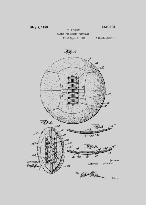 Soccer Greeting Card featuring the photograph Soccer Ball Patent 1928 #2 by Chris Smith