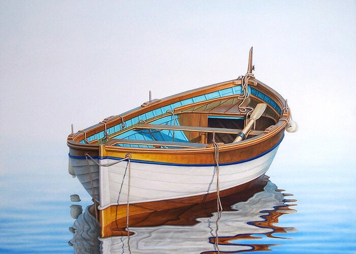 Fishing Greeting Card featuring the painting Solitary Boat on the Sea by Horacio Cardozo
