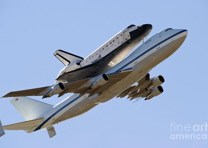 Endeavour Greeting Card featuring the photograph Space Shuttle Endeavour Mounted #1 by Stocktrek Images