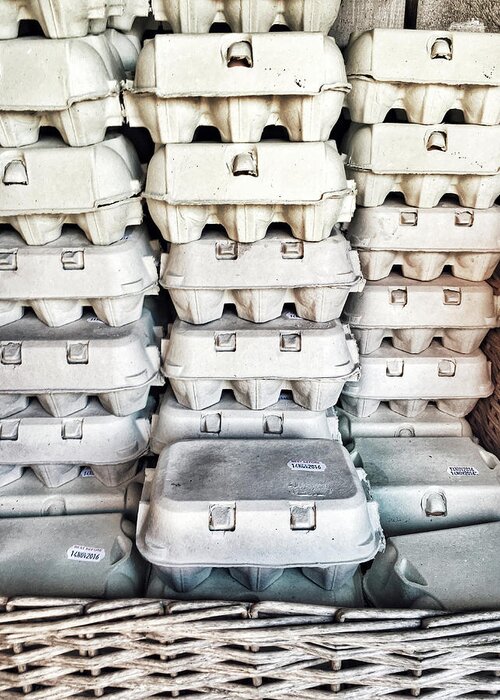Egg Boxes Greeting Card featuring the photograph Stacked egg boxes #1 by Tom Gowanlock