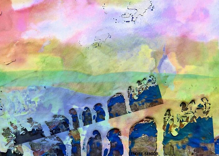 Abstract Greeting Card featuring the mixed media Standing in Line #1 by Lenore Senior