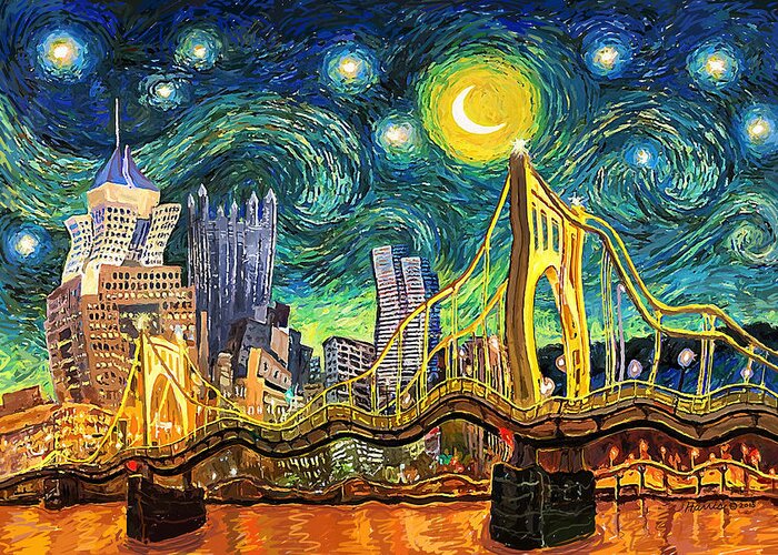 Pittsburgh Greeting Card featuring the digital art Starry Night In Pittsburgh by Frank Harris