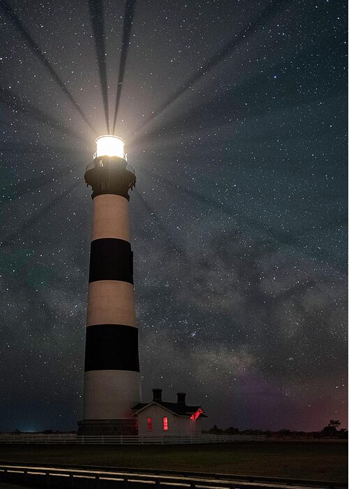 North Carolina Greeting Card featuring the photograph Stars Over Bodie Lighthouse #1 by Robert Fawcett