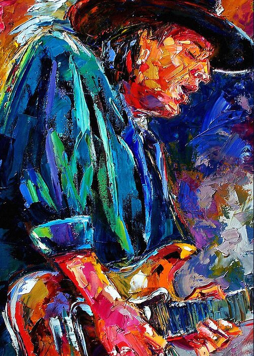 Stevie Ray Vaughan Greeting Card featuring the painting Stevie Ray Vaughan by Debra Hurd