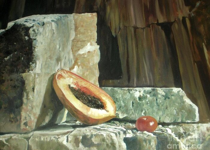 Still Life Greeting Card featuring the painting Tropical fruit by Vesna Antic
