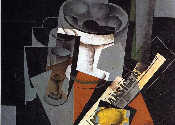 Still Life With Newspaper - Juan Gris 1916 Synthetic Cubism Greeting Card featuring the painting Still Life with Newspaper by Juan Gris