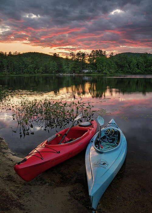 #lake#life#kezar#pond#waterford#maine#sunset#summer#kayak#llbean Greeting Card featuring the photograph Summer Moments #1 by Darylann Leonard Photography