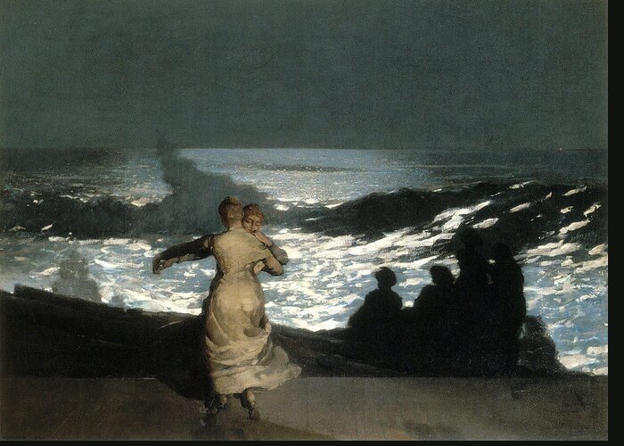 Winslow Homer Greeting Card featuring the painting Summer Night by Winslow Homer