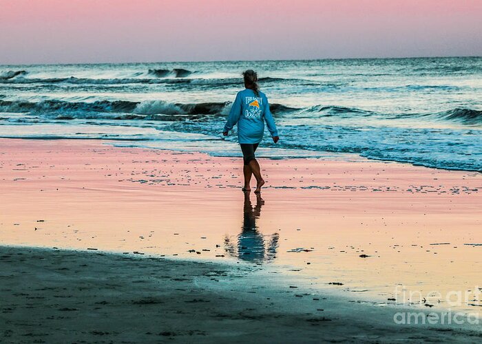 Hilton Head Greeting Card featuring the photograph Sunset Stroll in the Surf Hilton Head by Thomas Marchessault