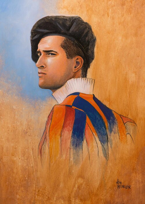 Portrait Of Swiss Guard Greeting Card featuring the painting Swiss Guard by Joe Winkler
