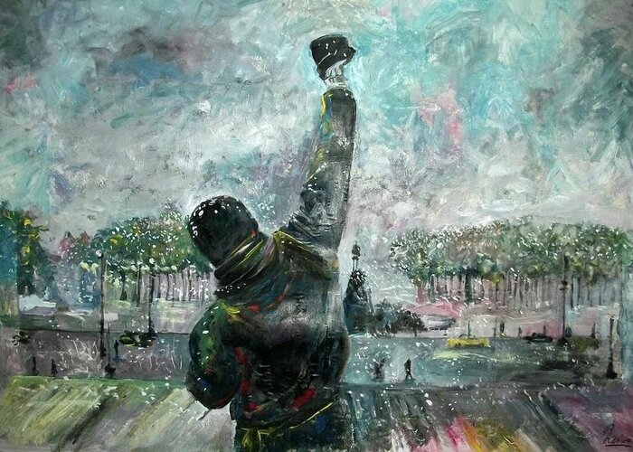 Sylvester Greeting Card featuring the painting Sylvester Stallone - Rocky Balboa #4 by Marcelo Neira