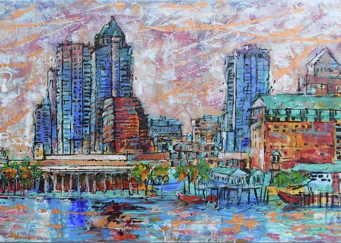  Greeting Card featuring the painting Tampa Skyline by Jyotika Shroff