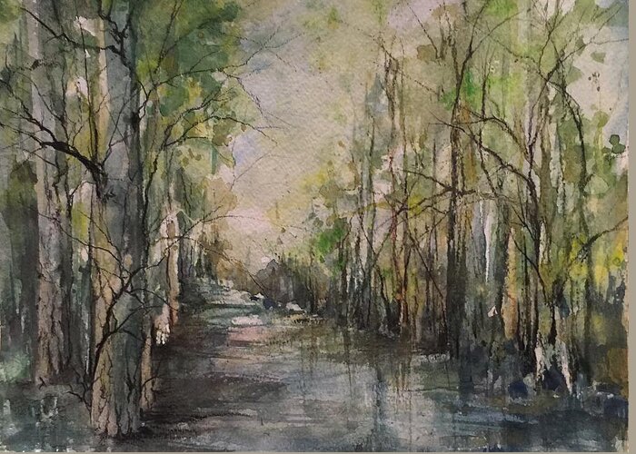 River Greeting Card featuring the painting Bayou Liberty by Robin Miller-Bookhout