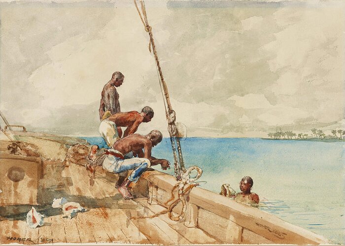 Winslow Homer Greeting Card featuring the drawing The Conch Divers #2 by Winslow Homer