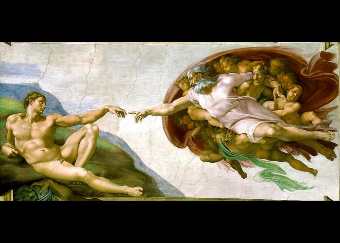 Michelangelo Greeting Card featuring the painting The Creation Of Adam by Michelangelo