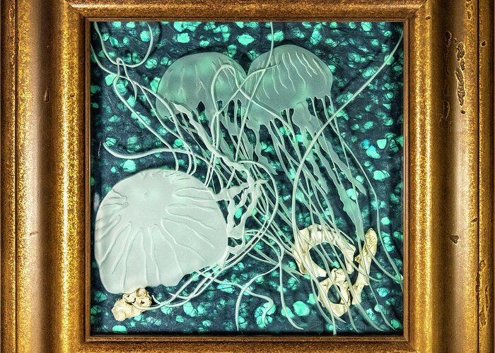 Under Water Greeting Card featuring the glass art The Deep by Alone Larsen