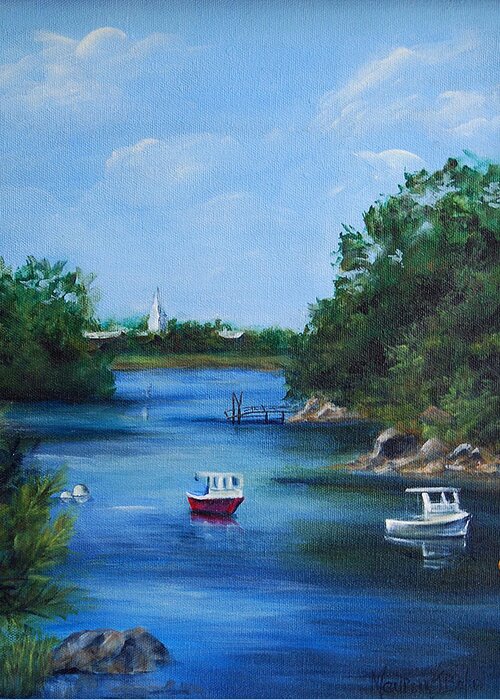 Seascape Greeting Card featuring the painting The Inlet #1 by Maureen Baker