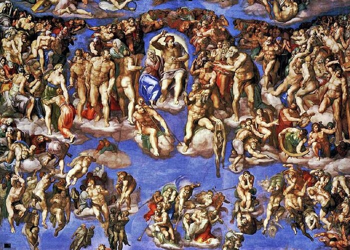 Michelangelo Greeting Card featuring the painting The Last Judgement by Troy Caperton
