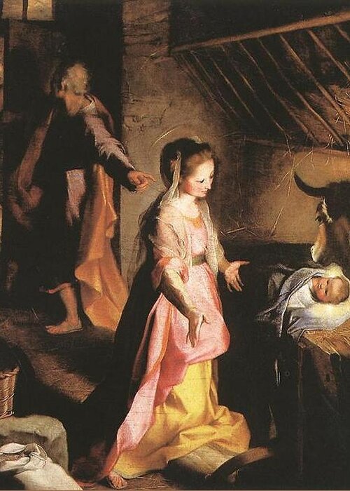 Nativity Greeting Card featuring the painting The Nativity by Federico Barocci