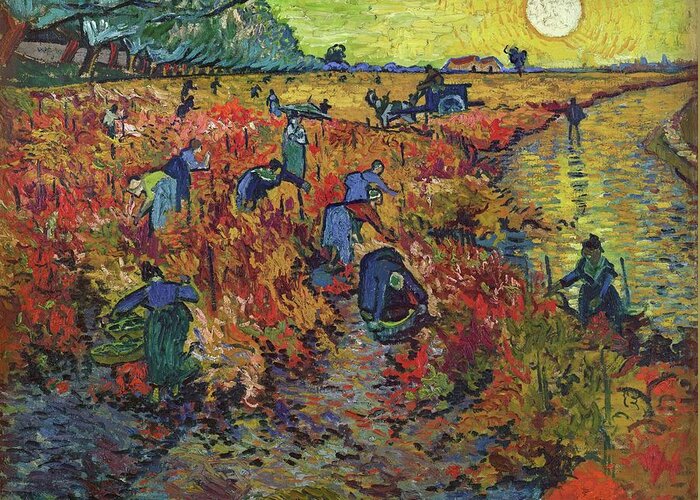 Red Greeting Card featuring the painting The Red Vineyard #6 by Vincent Van Gogh