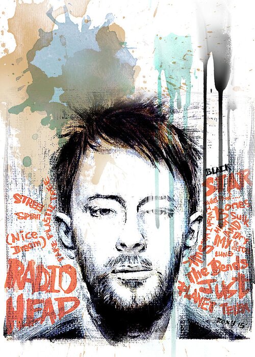Radiohead Greeting Card featuring the painting Thom Yorke #2 by Art Popop
