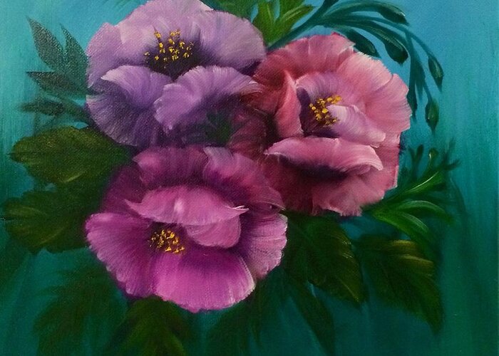Poppies Greeting Card featuring the painting Three's Company by Marlene Little