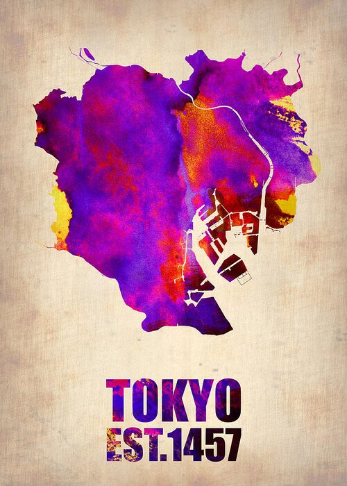 Tokyo Greeting Card featuring the painting Tokyo Watercolor Map 2 #1 by Naxart Studio