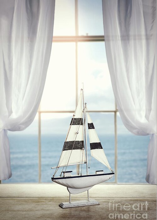 Toy Greeting Card featuring the photograph Toy Boat In Window #1 by Amanda Elwell