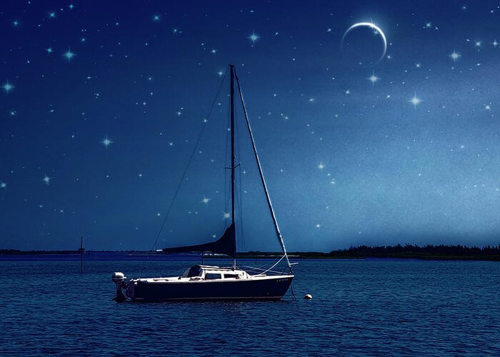 Sailboat Greeting Card featuring the photograph Under The Stars #1 by Cathy Kovarik