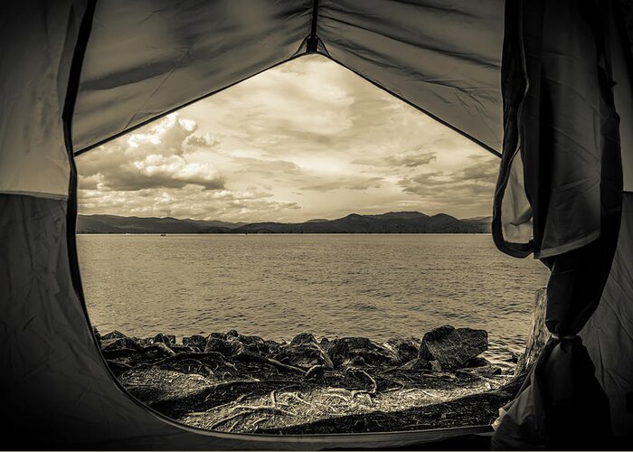 View Greeting Card featuring the photograph View From Tent At Lake Jocassee Camping Site #1 by Alex Grichenko