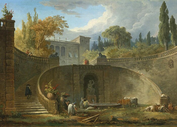 Hubert Robert Greeting Card featuring the painting Villa Farnese with Gardens at Caprarola #2 by Hubert Robert