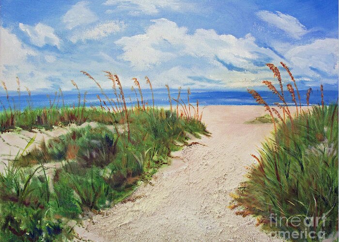 Beach Greeting Card featuring the painting Walking in the Sand #1 by Judy Ryan